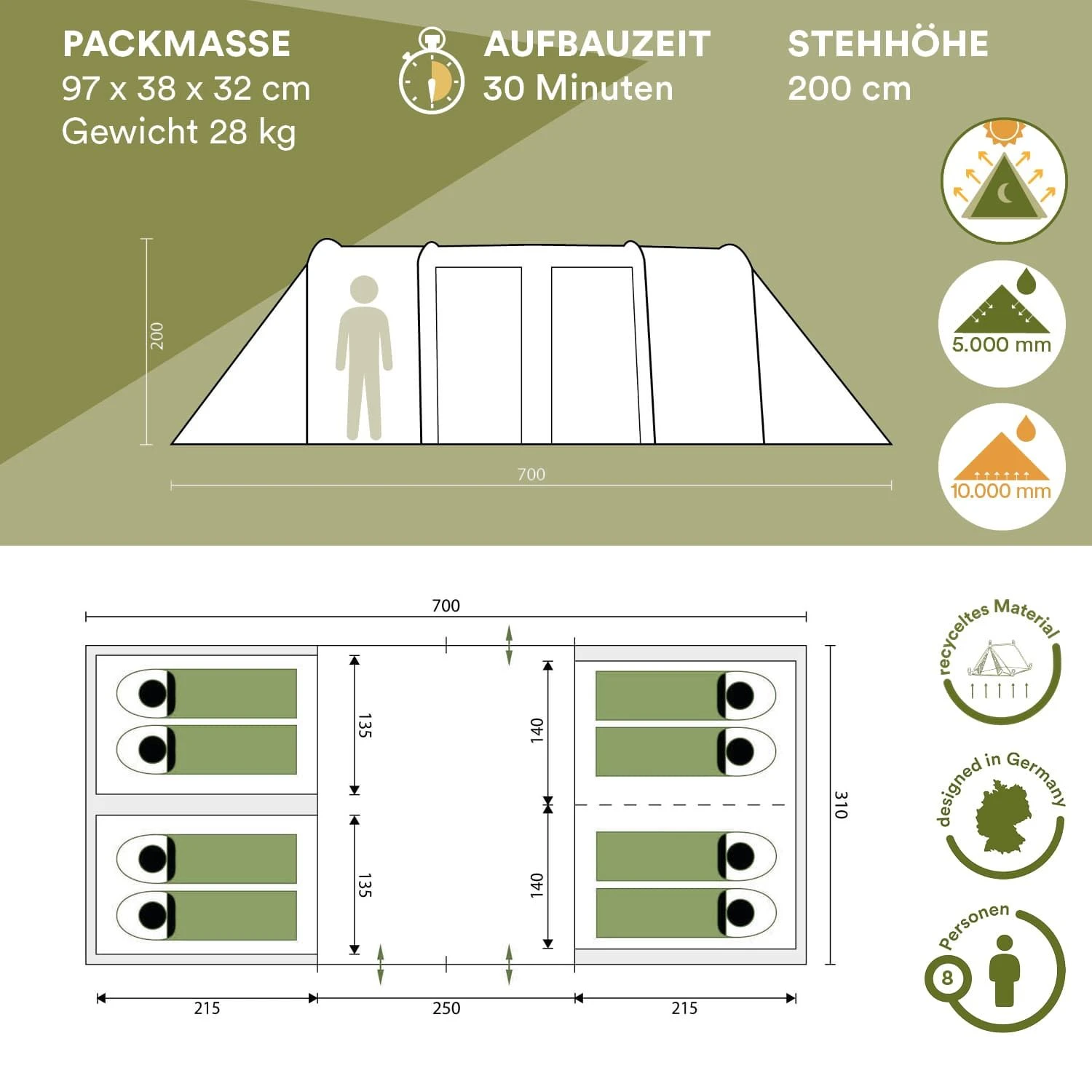 Skandika Montana 8 Sleeper Protect Tunneltent - Afbeelding 6
