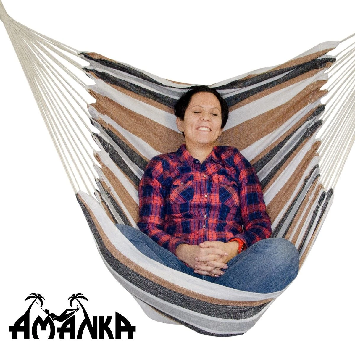 AMANKA 110 X 145 Gestreepte Zithangmat - Brown - Afbeelding 3