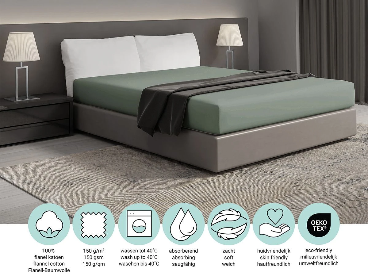 DoubleDry Flanel 90x200 Cm Hoeslaken - Oud Groen - Afbeelding 4