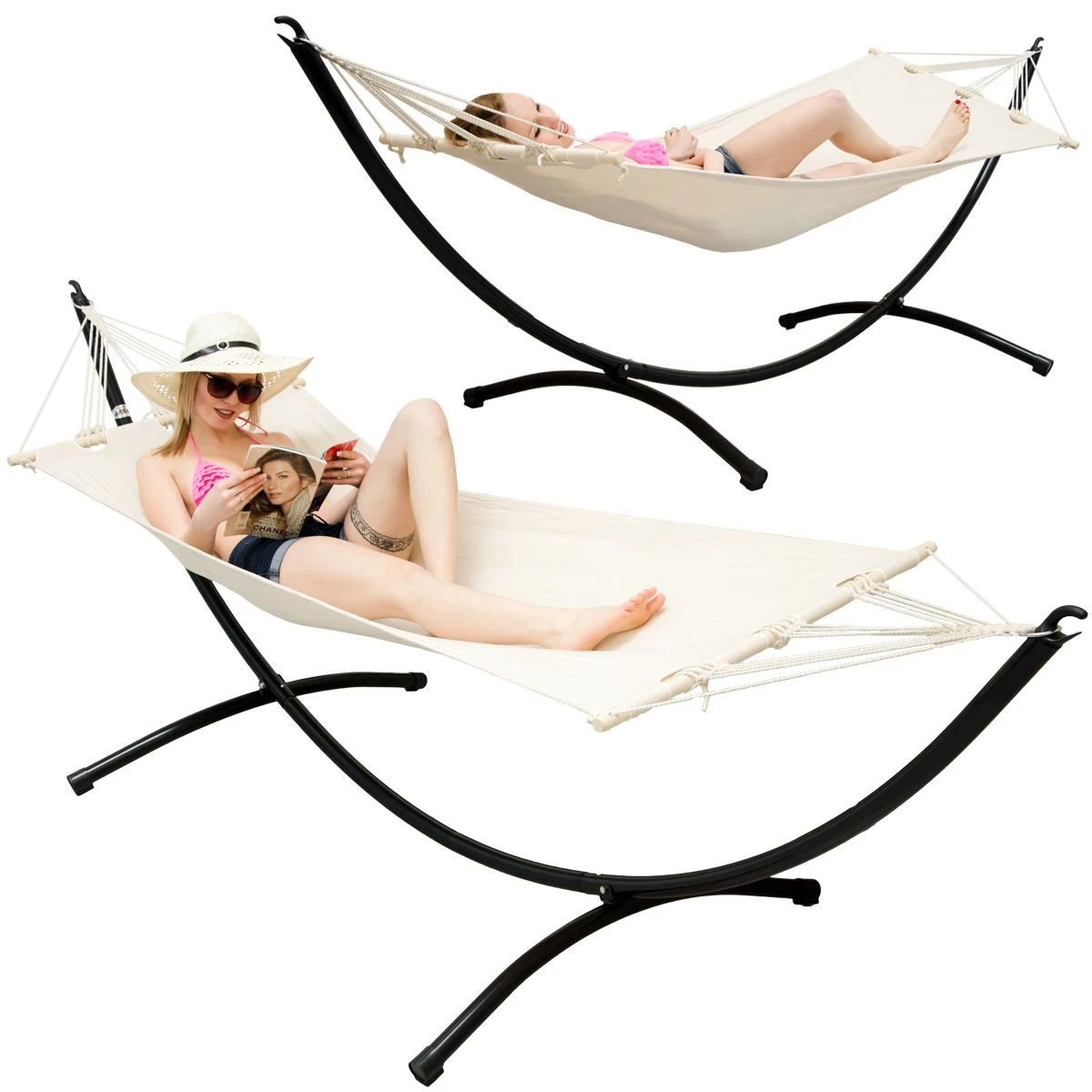 AMANKA 300 Cm Hangmat Met Frame - Beige - Afbeelding 5