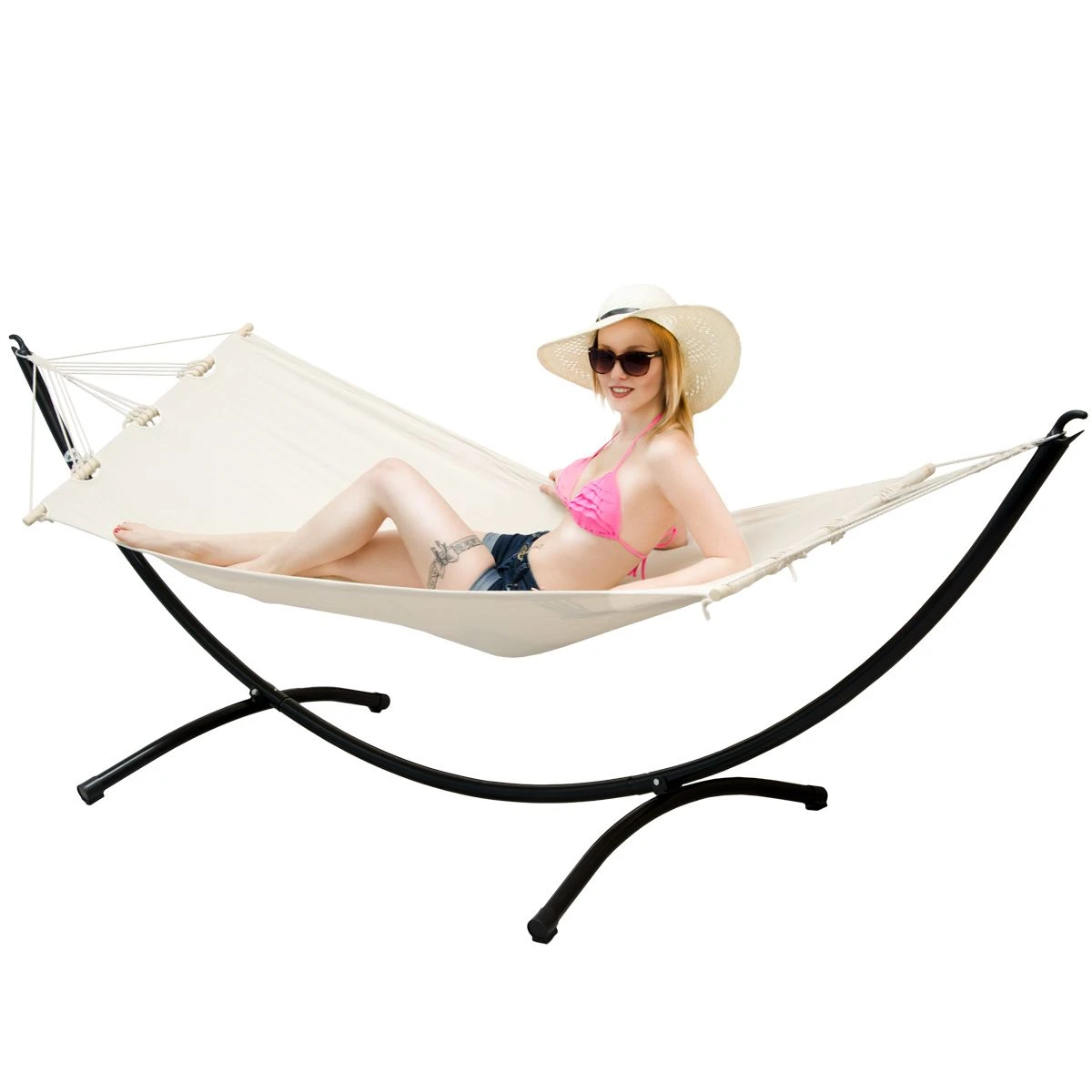 AMANKA 300 Cm Hangmat Met Frame - Beige - Afbeelding 2