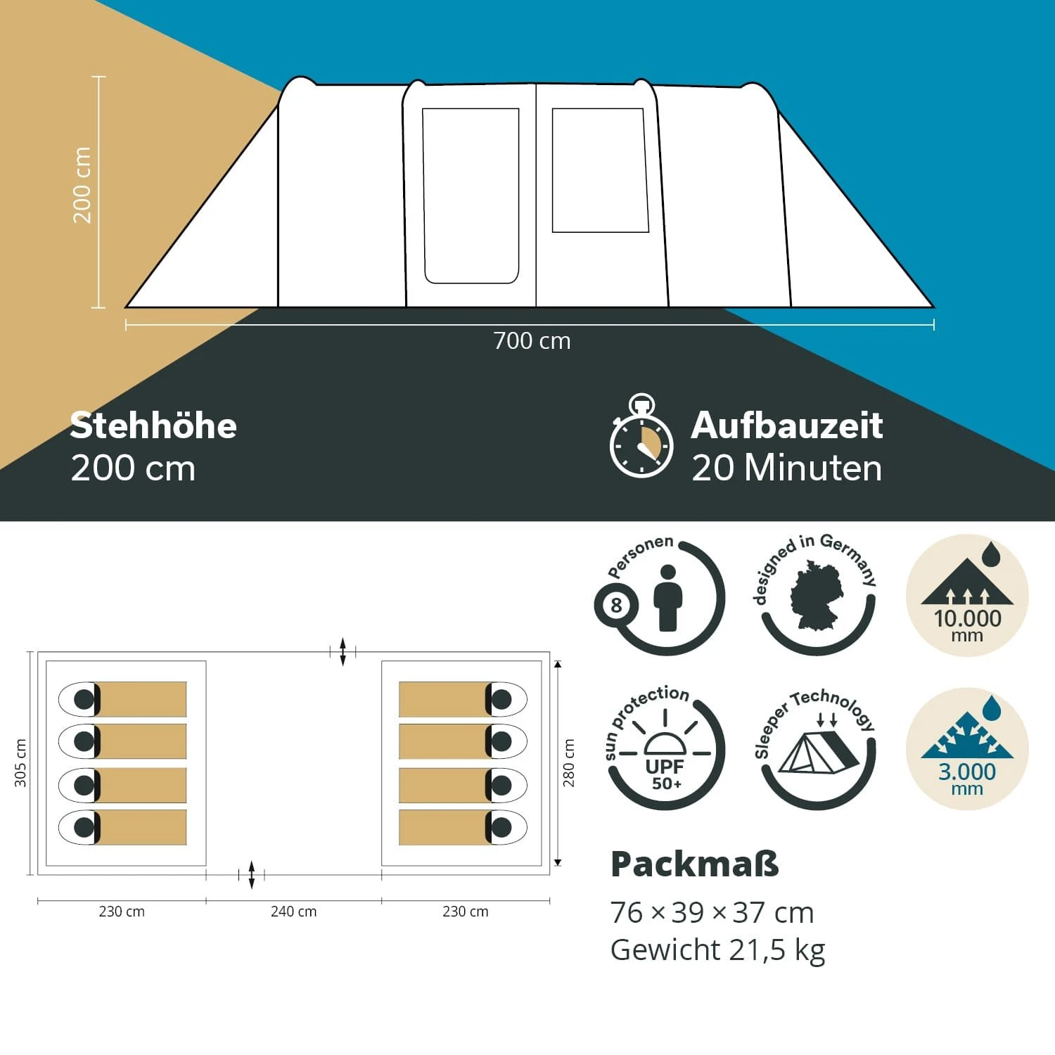 Skandika Casablanca 8 Sleeper Protect Tunneltent - Afbeelding 6