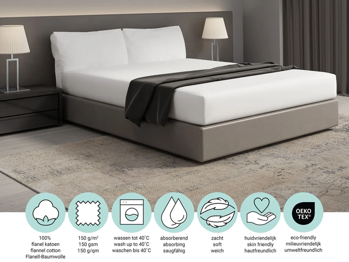 DoubleDry Flanel 90 X 200 Cm Hoeslaken - Wit - Afbeelding 4