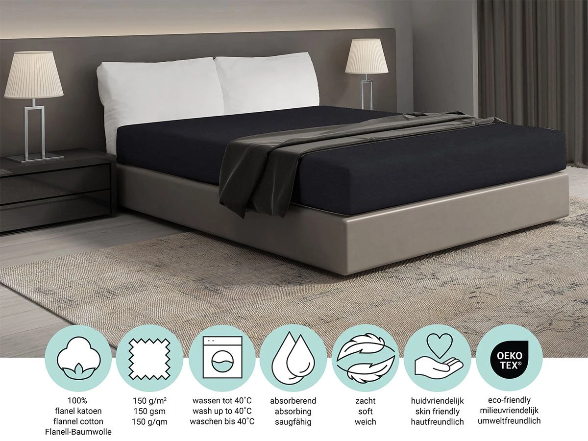 DoubleDry Flanel 180x200 Cm Hoeslaken - Zwartblauw - Afbeelding 4